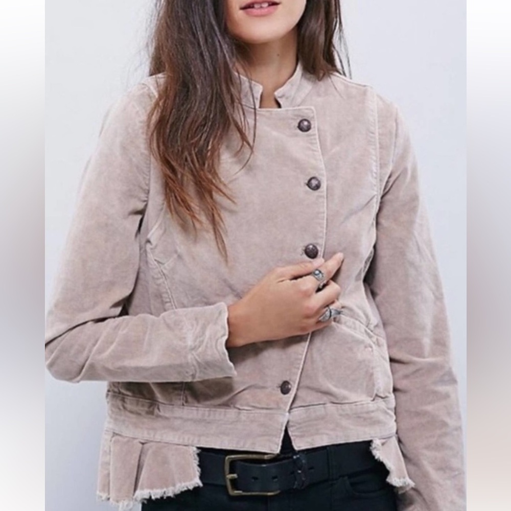 Free People Uncut Tan Corduroy Jacket Ruffle Back size small